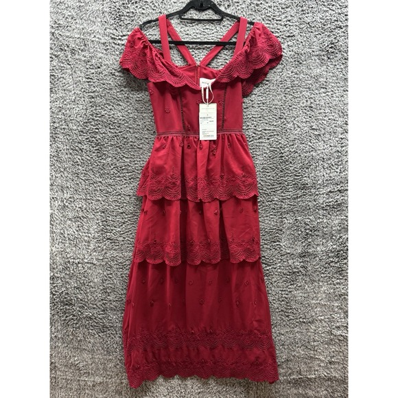 Self-Portrait Dresses & Skirts - Self-Portrait Raspberry Red Lace Tiered Off Shoulder Dress UK 8 NWT